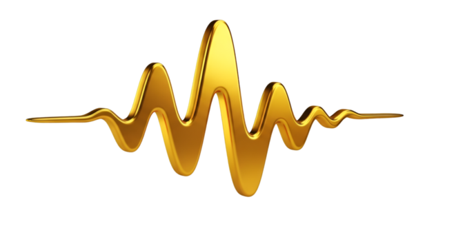 Golden 3D wave, sound frequency graphic.