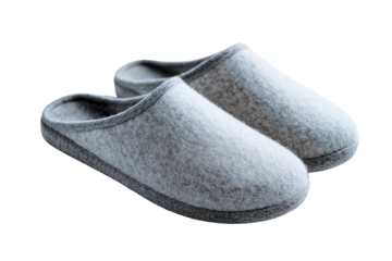 Pair of light gray wool slippers, closed toe, open heel