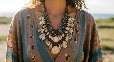 Bohemian statement necklace with seashells and beads for summer fashion jewelry trend