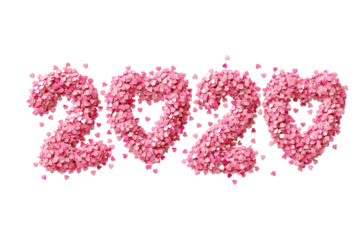 pink 2026 made of tiny hearts. Happy New Year concept on white background