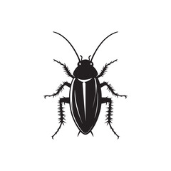 Cockroach Silhouette Vector Illustration, Solid White Background.