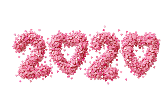 pink 2026 made of tiny hearts. Happy New Year concept on white background