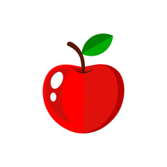 A ripe, juicy, red apple 3d cartoon style with a green leaf isolated on a white background, perfect for a fresh fruit vector illustration, flat icon