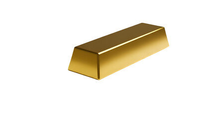 A single shiny gold bar, also known as an ingot or bullion, isolated on a plain white background.