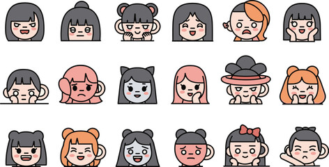 Cartoon emoji set showing different facial expressions.