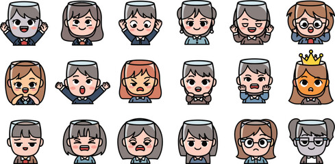 Cartoon character emotion set. Faces with various expressions illustration