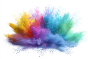 Rainbow dust powder explosion transparent PNG, isolated background. Dynamic blast eruption, vibrant colorful effect, lgbt, party, celebration, festival, color run element