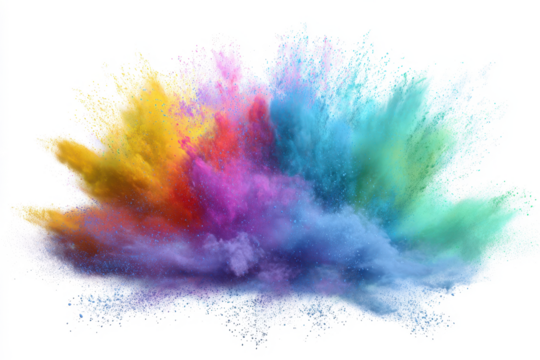 Rainbow dust powder explosion transparent PNG, isolated background. Dynamic blast eruption, vibrant colorful effect, lgbt, party, celebration, festival, color run element