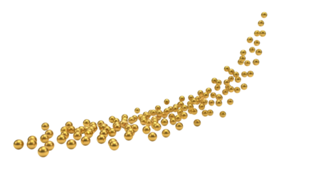 Gold balls in a curved pattern on a white background.