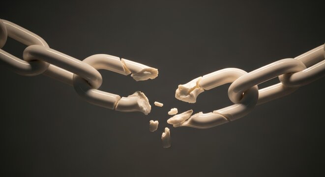 White chain breaking at its weakest link under pressure
