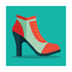 Red and Teal High Heel Ankle Boot Flat Illustration