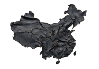 Dark, textured map of China, resembling crumpled leather