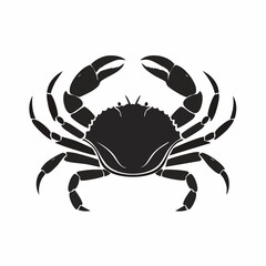 Crab Silhouette. This image shows a black silhouette of a crab with prominent claws and legs, also referred to as a crustacean outline or marine animal. Vector clipart illustration design.