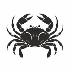 Crab Silhouette. This image shows a black silhouette of a crab with prominent claws and legs, also referred to as a crustacean outline or marine animal. Vector clipart illustration design.