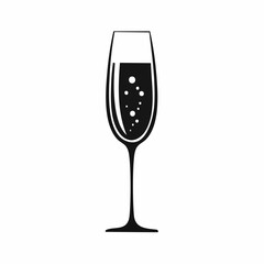 Champagne flute silhouette. This image shows a black silhouette of a champagne flute with a simple and elegant design. Vector illustration black clipart design.