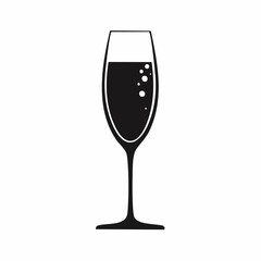 Champagne flute silhouette. This image shows a black silhouette of a champagne flute with a simple and elegant design. Vector illustration black clipart design.