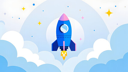 Blue Rocket in Cloudy Sky