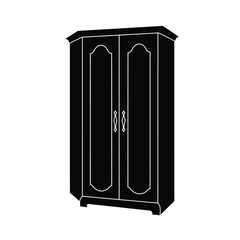 Black wardrobe closet icon with ornate doors furniture