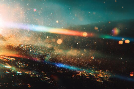 light leak overlay effect with blur orange light leaks and bokeh, retro grain noisy film distressed texture light leak flare on black background, retro film overlay