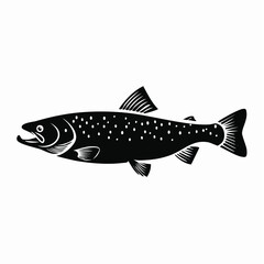 Fototapeta premium Trout silhouette. This image shows a trout fish, also referred to as a freshwater species or aquatic animal, with streamlined fins and an elegant body shape. Vector clipart black illustration design.