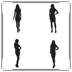 Silhouettes of Stylish Women in Poses, Black Female Figures, Elegant Fashion Illustrations, Female Body Shapes, Woman in High Heels, Body Pose Vectors, Chic Female Silhouette