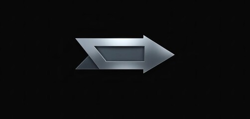 Abstract silver arrow pointing right on black background; modern, futuristic, luxury design,  vector,  space