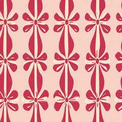 Seamless Vintage Christmas Bows Pattern, Flat Vector, Mid-Century Holiday Style