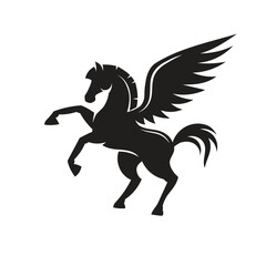 Silhouette illustration of Pegasus, a majestic winged horse, standing proudly with raised leg and detailed wings