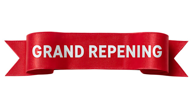 Announce your grand reopening with this eye catching red ribbon banner.