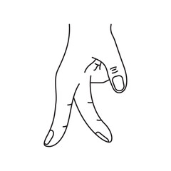 Female hand showing walking fingers gesture editable stroke on white background. Symbol outline of fingers. Vector illustration EPS 10.