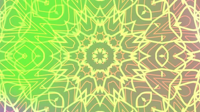 Green and yellow kaleidoscope overlay pattern suitable for backgrounds, design projects, prints, textiles, and digital media.