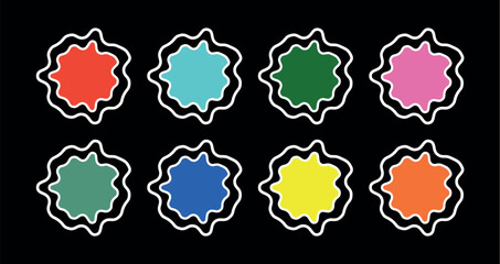 Hand-Drawn Groovy Daisy Vector Shapes in Retro Hippie Cartoon Style with Decorative Vintage Colors Black Background