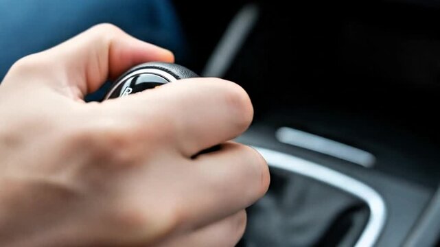 close up, driver on the left holding the car's manual gear, R, 1, 3, 5, 2, 4, 6, automotive,