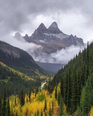 AI generator image of The most beautiful mountain landscape Autumn , Rockies, lake, trees 
