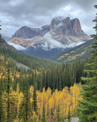 AI generator image of The most beautiful mountain landscape Autumn , Rockies, lake, trees 