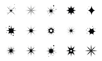 Star icons. Twinkling stars. Sparkles, shining burst. Sparkles, stars and bursts icons, twinkling stars.