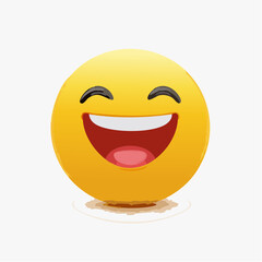 Fototapeta premium Gelber Smiley mit offenem Mund, lacht herzhaft, minimalistisches Vektor-Design, Symbol für Spaß und gute Laune.