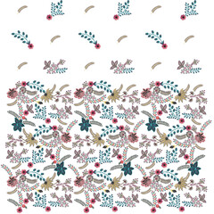 Indian traditional artwork lace border embroidery Daman design illustrated Multi ethnic flowers and leafs leaves with trendy embroidered ornaments and motifs Bunches	