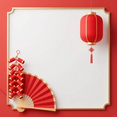 Chinese New Year decoration with lantern and fan