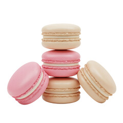 Fototapeta premium Elegant Macarons Stacked Tower French Pastry Dessert Treats Pink Beige Flavors Isolated on transparent background