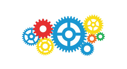 Dynamic colorful gears interlocking for seamless business operations and innovative project collaboration