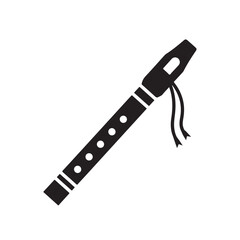 Black Traditional Flute Icon Isolated on a White Background