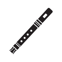 Black Flute Silhouette Icon Isolated on a White Background