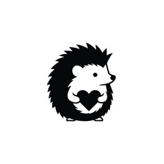 Black hedgehog holding heart icon white