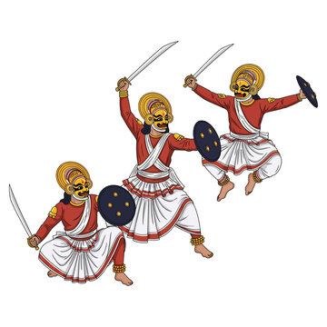 Chhau dance (purulia mask dance).ai vector, traditional Indian folk dance, cultural heritage, people, masked dancers, warrior pose