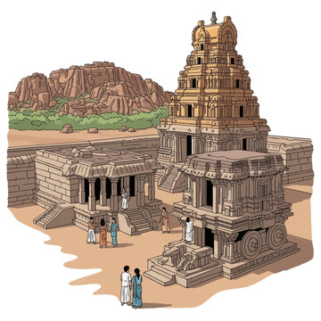 Hampi Ruins: Ancient Indian Temple and Heritage Site with Vijayanagara Architecture and Carved Stone Chariot
