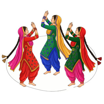 Indian Women in Traditional Punjabi Costumes Performing Giddha Dance