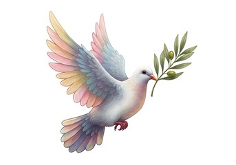 Obraz premium Peace Dove with Olive Branch in Flight