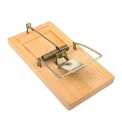 Wooden mouse trap on white background