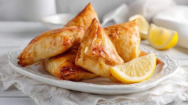 Tunisian Brik pastry filled with egg and tuna served with lemon